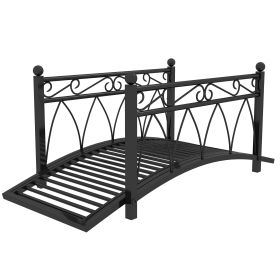 g3.3' Metal Garden Bridge with Safety Siderails Weather-Resistant Black Vintage Style Zen Bridge