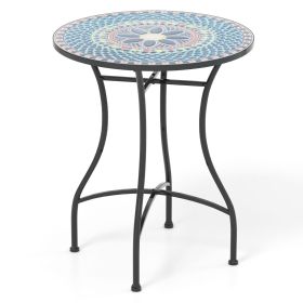 24 Inch Patio Bistro Table with Ceramic Tile Tabletop (Color: Multicolor)