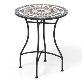 24 Inch Patio Bistro Table with Ceramic Tile Tabletop (Color: Black)