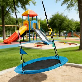 Flying Saucer Swing, 33"-63" Adjustable Height Tree Swing with 4 Detachable Flags, Playground Swing (Color: Blue)